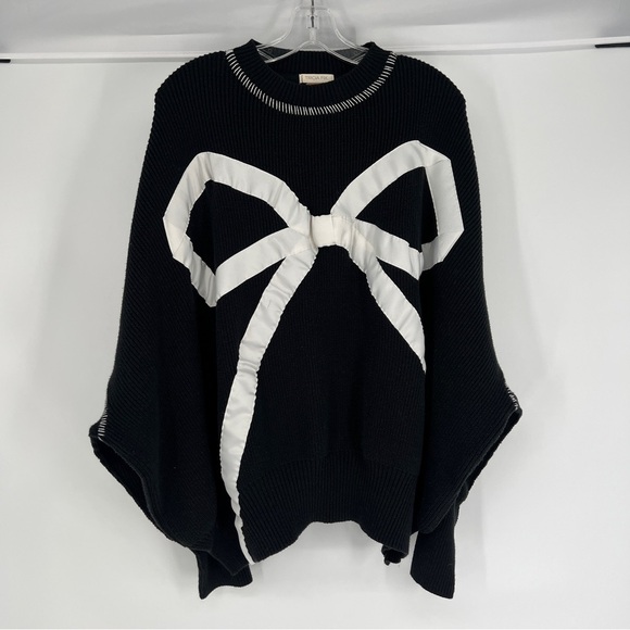 Free People x Tricia Fix Exploded Bow Black Knit Reworked Oversized Sweater S - Picture 4 of 9